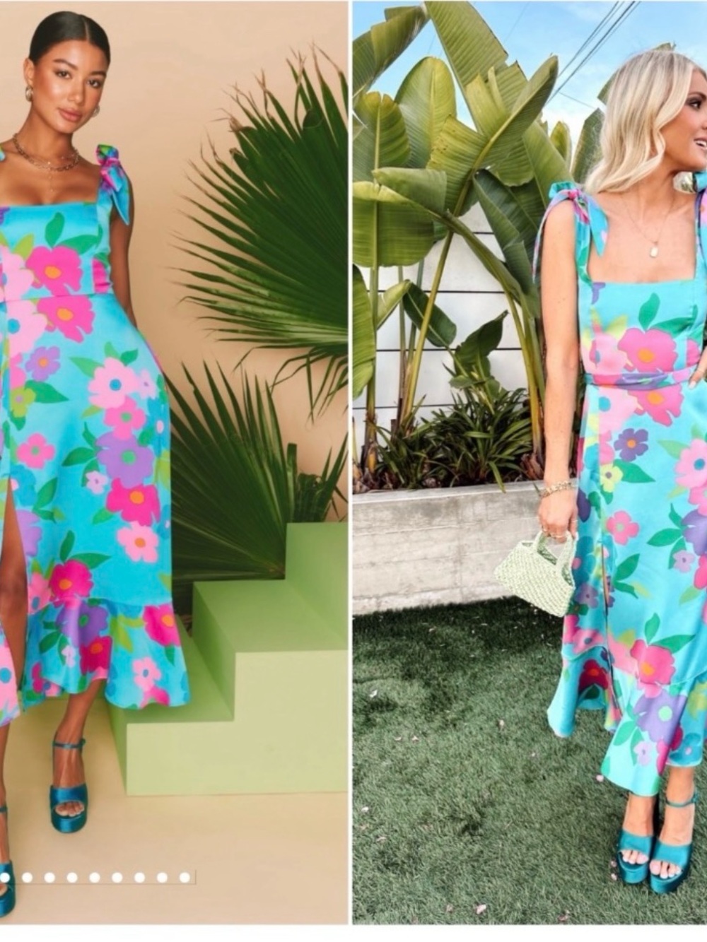Show Me Your MuMu Turquoise Floral Tie-Shoulder Midi Dress Size XS
